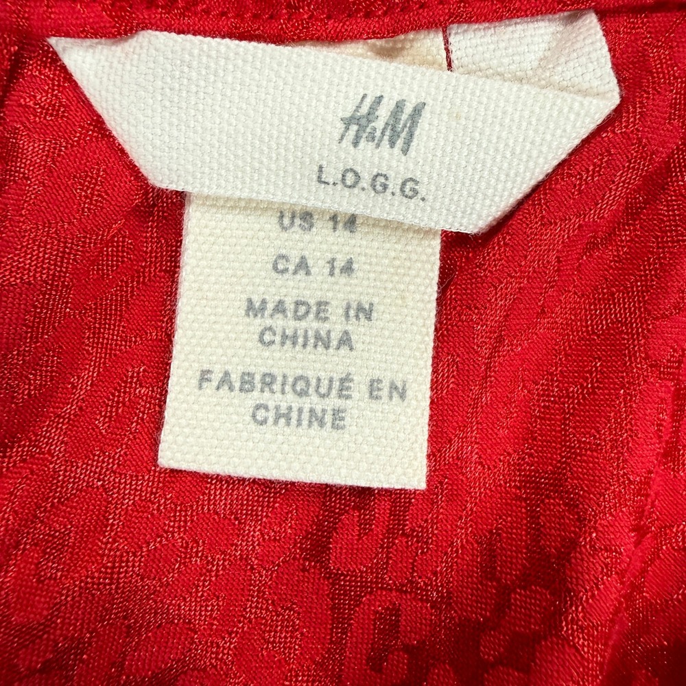 H&M JacquardAnimal Print Satin Midi Slip Skirt Womens 14 Red Leopard Pull-on - Picture 5 of 8